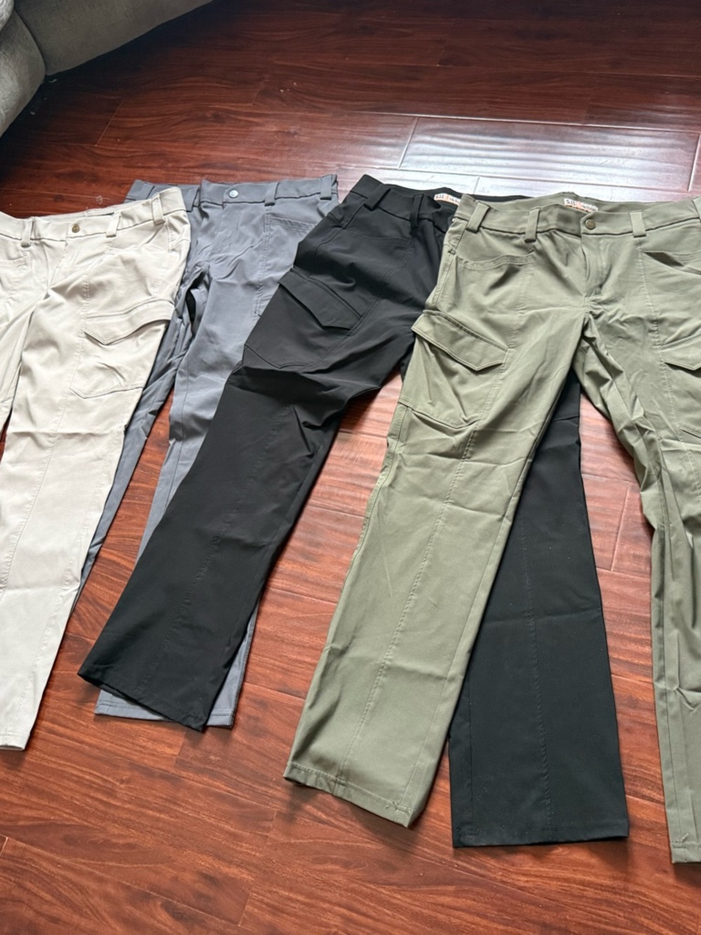 4 pans for unisex Cargo Pants - Black, Olive, Gray, and Khaki